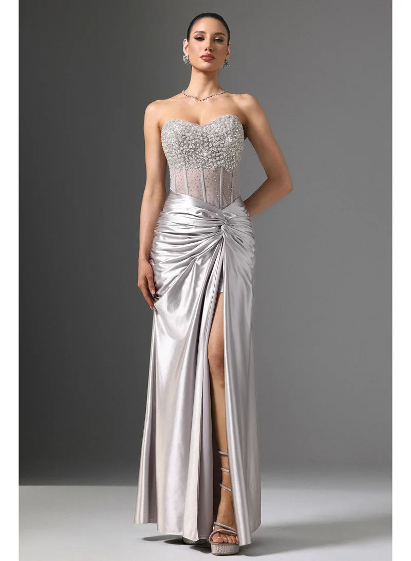 Denny Strapless Sequin High Slit Maxi Dress